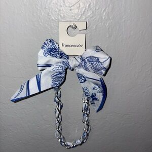 Francesca's Collections Floral Blue and White Bow Hair Tie
